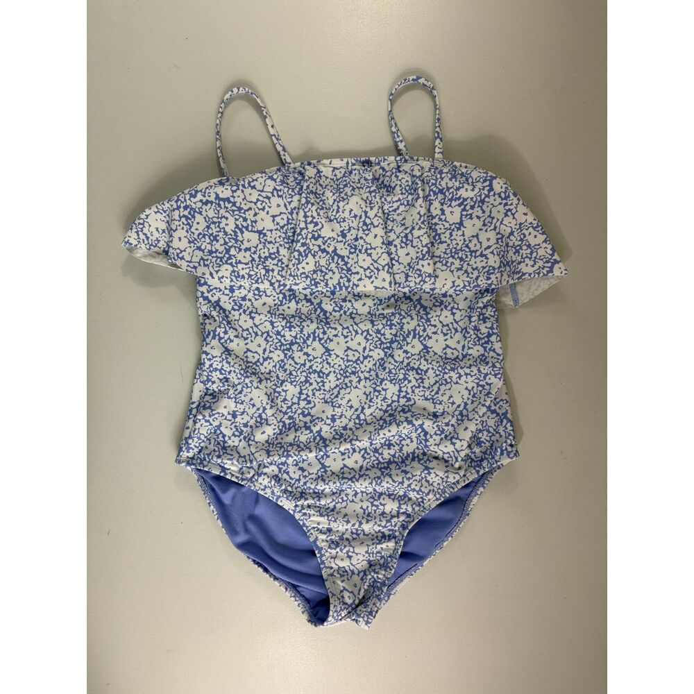 Raisins Girls Size 16 Blue White Floral Ruffle One Piece Swimsuit Cutout